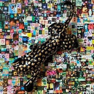 VINTAGE BEST Brooch Enamel Black Gold Panther Statement